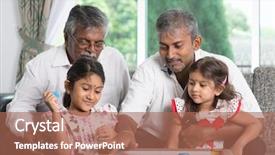  Presentation with generations - Amazing slide deck having happy multi generations asian indian backdrop and a coral colored foreground