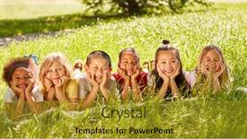  Presentation with multicultural - Audience pleasing PPT theme consisting of happy-multicultural-children-lie backdrop and a gold colored foreground