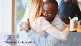  Presentation with multicultural - Audience pleasing theme consisting of happy-multicultural-couple-hugging-each backdrop and a sky blue colored foreground