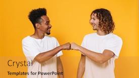  Presentation with multicultural - Beautiful slides featuring happy-multicultural-two-guys-smiling backdrop and a gold colored foreground