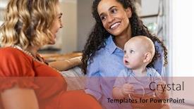  Presentation with fertilization - Audience pleasing presentation design consisting of happy-multiethnic-friends-with-child backdrop and a red colored foreground