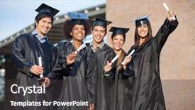  Presentation with graduation - Cool new presentation design with happy multiethnic students in graduation backdrop and a dark gray colored foreground