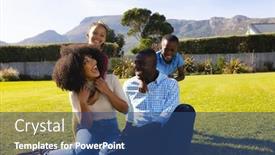  Presentation with children parents - Presentation theme featuring happy-multiracial-children-cuddling-cheerful background and a  colored foreground