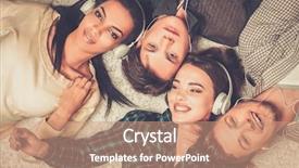  Presentation with friends - Beautiful PPT layouts featuring happy multiracial friends listens music backdrop and a coral colored foreground
