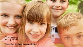  Presentation with selfie - Theme featuring happy-multiracial-girls-and-boys background and a coral colored foreground