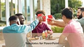  Presentation with toasting - Slides having happy-multiracial-male-friends-toasting background and a coral colored foreground