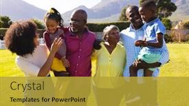  Presentation with family day - Slides featuring happy-multiracial-multigeneration-family-spending background and a gold colored foreground