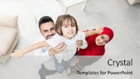  Presentation with muslim family - Cool new presentation with happy muslim family at modern home having fun and good time together backdrop and a light gray colored foreground