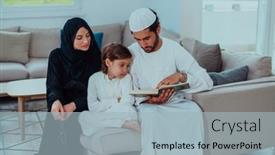  Presentation with muslim family - PPT layouts enhanced with happy-muslim-family-enjoying background and a light blue colored foreground