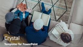  Presentation with quran - PPT theme consisting of happy-muslim-family-enjoying background and a navy blue colored foreground