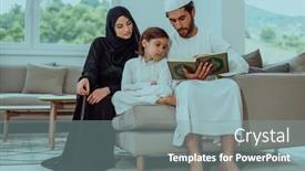  Presentation with quran - PPT theme with happy-muslim-family-enjoying background and a gray colored foreground