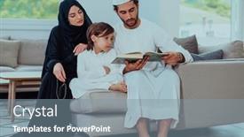  Presentation with quran - PPT theme having happy-muslim-family-enjoying background and a seafoam green colored foreground