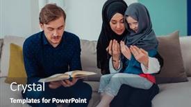  Presentation with quran - Slide set consisting of happy-muslim-family-enjoying background and a navy blue colored foreground