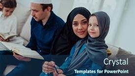  Presentation with quran - Slide set enhanced with happy-muslim-family-enjoying background and a ocean colored foreground