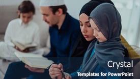  Presentation with quran - Theme enhanced with happy-muslim-family-enjoying background and a navy blue colored foreground