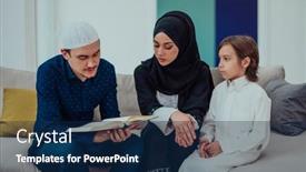  Presentation with quran - PPT theme enhanced with happy-muslim-family-enjoying background and a navy blue colored foreground