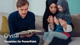  Presentation with quran - Presentation theme consisting of happy-muslim-family-enjoying background and a navy blue colored foreground