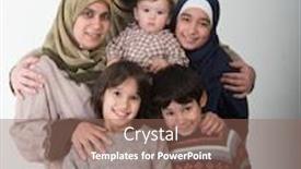  Presentation with muslim family - Audience pleasing presentation design consisting of happy muslim family portrait backdrop and a violet colored foreground