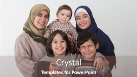  Presentation with muslim family - Presentation design enhanced with happy muslim family portrait background and a violet colored foreground