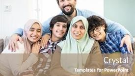  Presentation with muslim family - Cool new slide deck with happy-muslim-family-portrait backdrop and a coral colored foreground