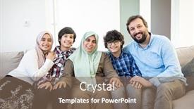  Presentation with muslim family - PPT theme enhanced with happy-muslim-family-portrait background and a violet colored foreground