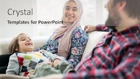  Presentation with muslim family - Beautiful slide deck featuring happy-muslim-family-sitting backdrop and a lemonade colored foreground