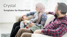  Presentation with muslim family - Colorful slide set enhanced with happy-muslim-family-sitting backdrop and a white colored foreground