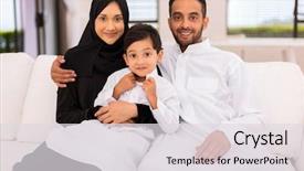  Presentation with muslim family - Presentation theme enhanced with happy muslim family sitting background and a light gray colored foreground