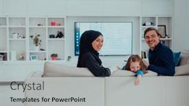  Presentation with muslim family - PPT theme having happy-muslim-family-with-daughter background and a light gray colored foreground
