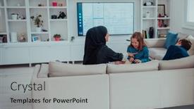  Presentation with muslim family - PPT theme having happy-muslim-family-with-daughter background and a light gray colored foreground