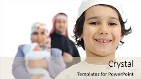  Presentation with muslim family - PPT theme with happy muslim family background and a lemonade colored foreground
