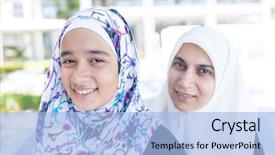  Presentation with muslim - Presentation consisting of happy muslim girls background and a light blue colored foreground