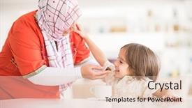  Presentation with muslim family - Theme having happy muslim middle eastern mother with son at new modern home family at new modern home background and a lemonade colored foreground