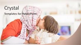  Presentation with muslim family - PPT theme enhanced with happy muslim middle eastern mother with son at new modern home family at new modern home background and a sky blue colored foreground