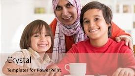  Presentation with muslim family - Theme having happy muslim middle eastern mother with son at new modern home family at new modern home background and a coral colored foreground