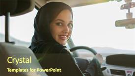  Presentation with women driving - Presentation theme enhanced with happy muslim woman driving car background and a tawny brown colored foreground