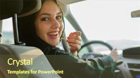  Presentation with arabic woman - Colorful slides enhanced with happy muslim woman driving car backdrop and a tawny brown colored foreground