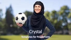  Presentation with soccer fitness - Theme having happy muslim woman in hijab background and a wine colored foreground