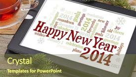  Presentation with happy new year - Beautiful slide set featuring happy new year 2014 - word backdrop and a tawny brown colored foreground