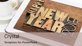  Presentation with happy new year - Beautiful presentation design featuring happy new year 2015 greetings backdrop and a coral colored foreground