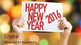 Presentation with happy new year - Cool new theme with happy new year 2016 placard backdrop and a gold colored foreground