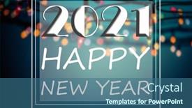  Presentation with new year card - Slide set enhanced with happy-new-year-2021-bokeh background and a ocean colored foreground