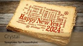  Presentation with happy new year - Theme with happy-new-year-2024-greetings background and a coral colored foreground