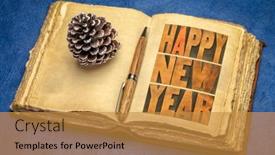  Presentation with pine cone - Presentation design consisting of happy-new-year-in-vintage background and a gold colored foreground