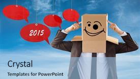  Presentation with sky blue - Presentation with happy new year smiley - anonymous businessman pointing to box background and a  colored foreground