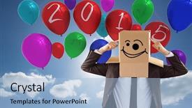  Presentation with anonymous - Slides having happy new year smiley - anonymous businessman pointing to box background and a  colored foreground