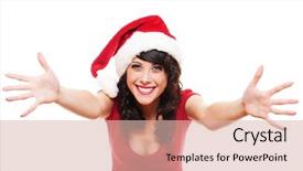  Presentation with santa - Presentation design consisting of happy new year smiley - excited santa girl isolated background and a  colored foreground