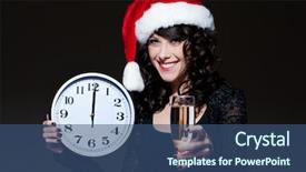  Presentation with clock - Presentation having happy new year smiley - portrait of santa girl background and a ocean colored foreground