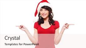  Presentation with santa - Slide deck with happy new year smiley - santa girl pointing at empty background and a  colored foreground