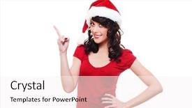  Presentation with girl mento - Presentation having happy new year smiley - santa girl pointing at empty background and a  colored foreground